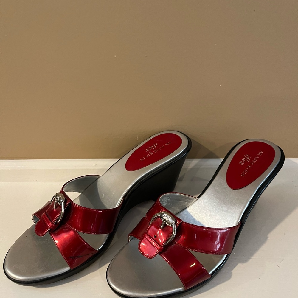 Anne Klein Red Wedge Sandals